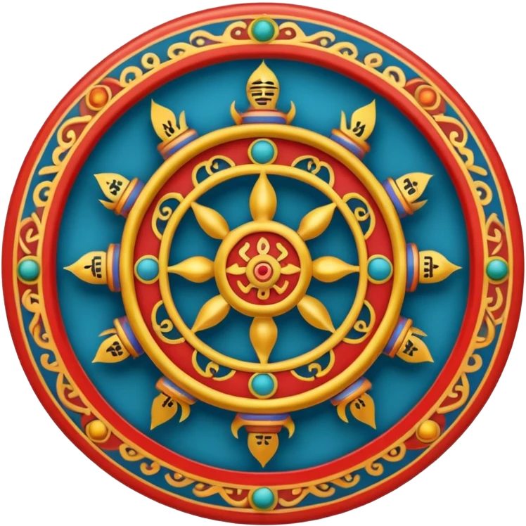 Tibetan Wheel of Life (Bhavachakra) emoji, traditional Tibetan art style, wheel held by Yama lord of death, intricate details and symbolic figures, vibrant yet clear emoji emoji
