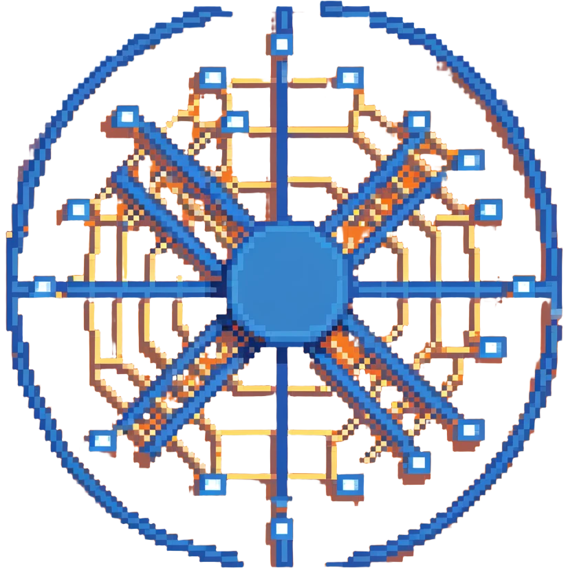 network in a circular form with blue boxes at intersection points emoji