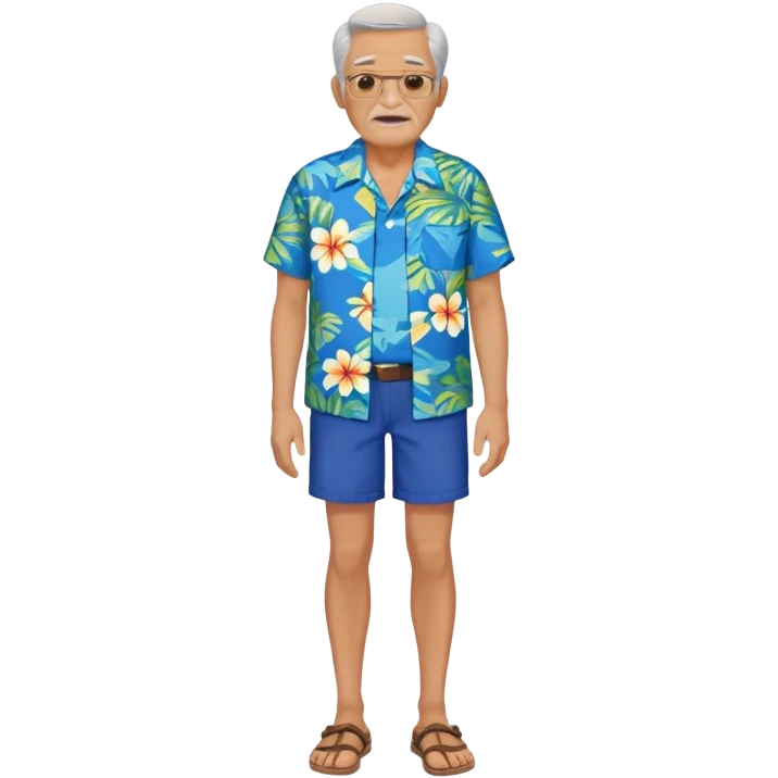 old man in blue  hawaiian shirt blue short full body emoji