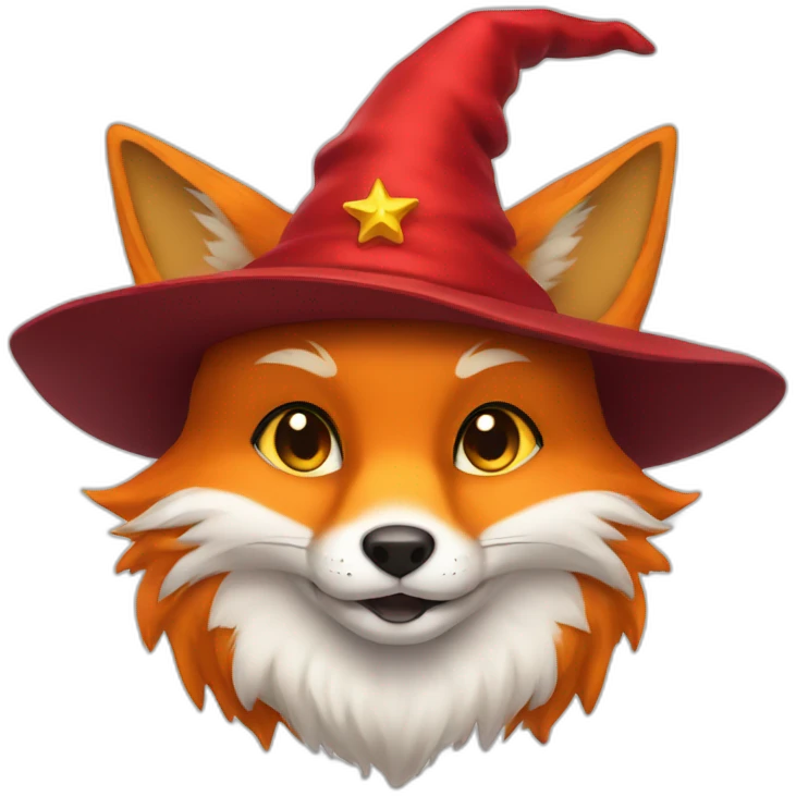 Cute fox with a red wizard hat with yellow stars emoji