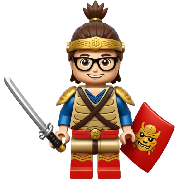 lego Samurai with glasses, Warrior in samurai armor, with katana emoji