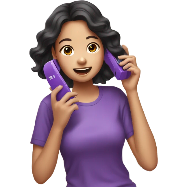 a corean girl using a purple phone inside of her house emoji