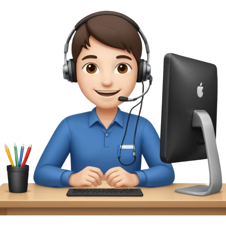 happy employee sitting at a desk emoji