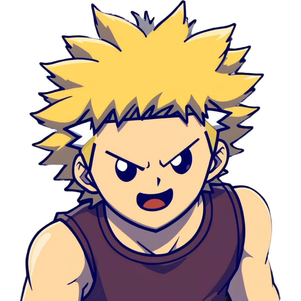 Bakugo Katsuki from My Hero Academia with explosive quirk emoji