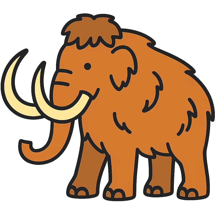 Woolly mammoth with long curved tusks and shaggy fur, prehistoric elephant emoji