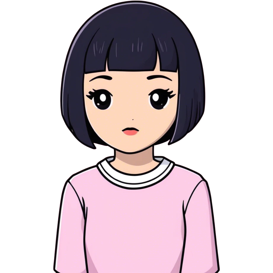 Girl with black bob hair black eyes and pink aesthetic  emoji