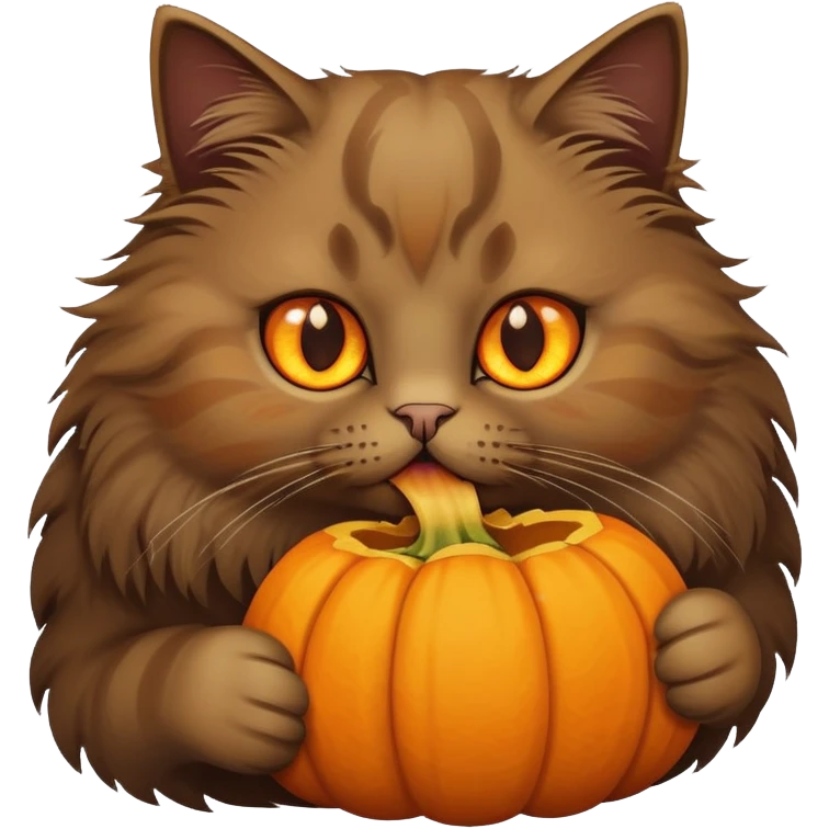 browns fluffy cat eating pumpkin emoji