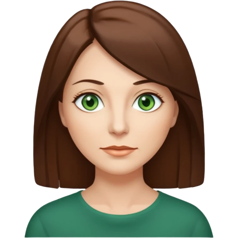 middle age woman with green eyes and shoulder length straight brown hair emoji