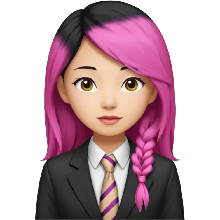 long black and a little pink haired asian woman with tie and blazer emoji