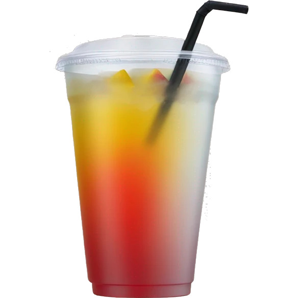 mango tea, yellow and red gradient drink on a clear plastic cup with a black straw emoji