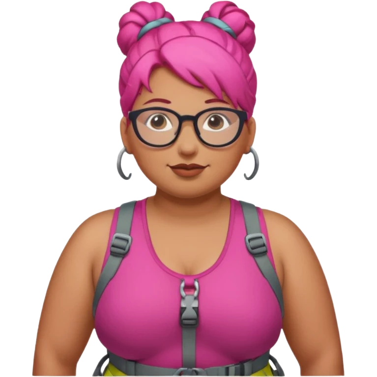 climber fat woman with dark pink bun hair and glassess emoji