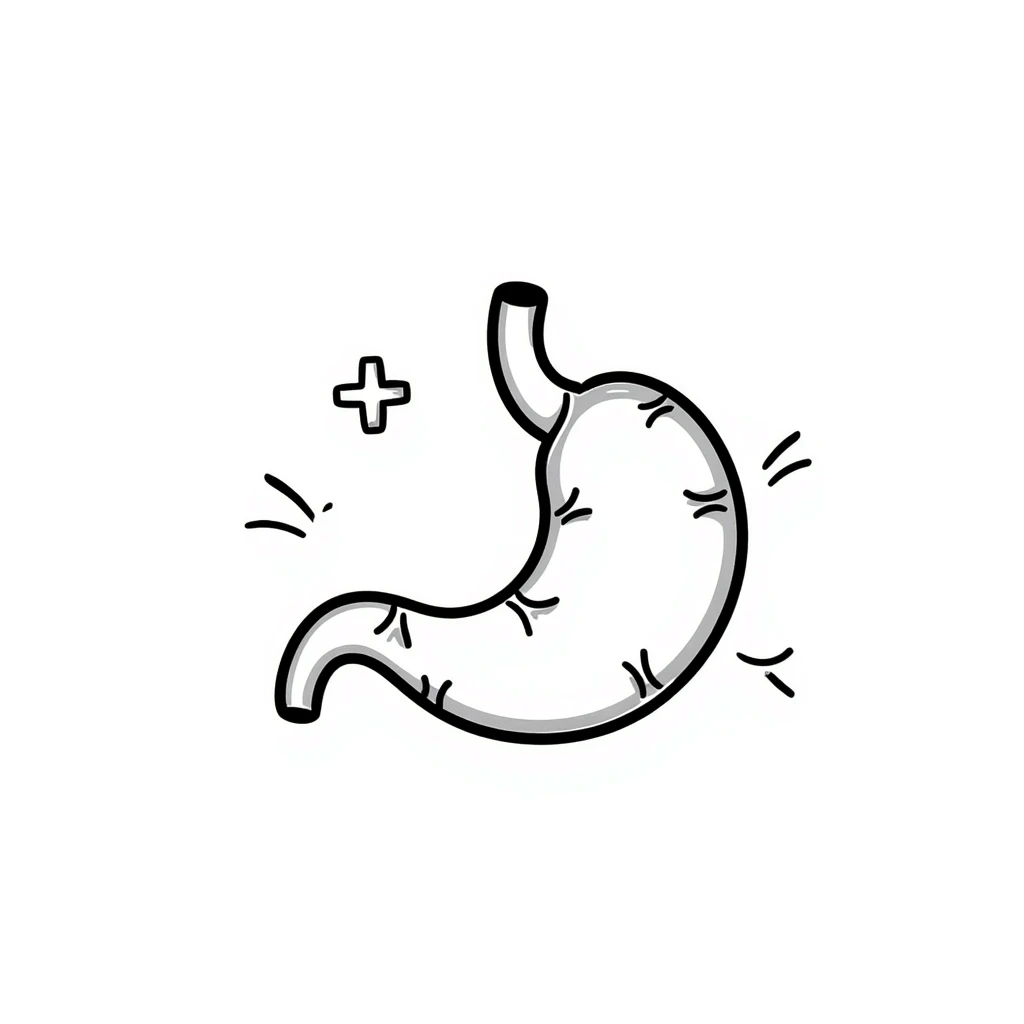 Hand-drawn stomach organ being mended with stitches and healing symbols emoji