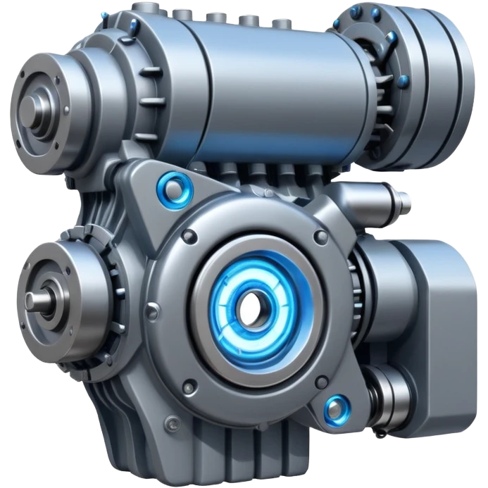 Powerful half-futuristic half-modern gray colored big engine emoji, thick industrial metal body, rotating inner parts, glowing energy core.

 emoji