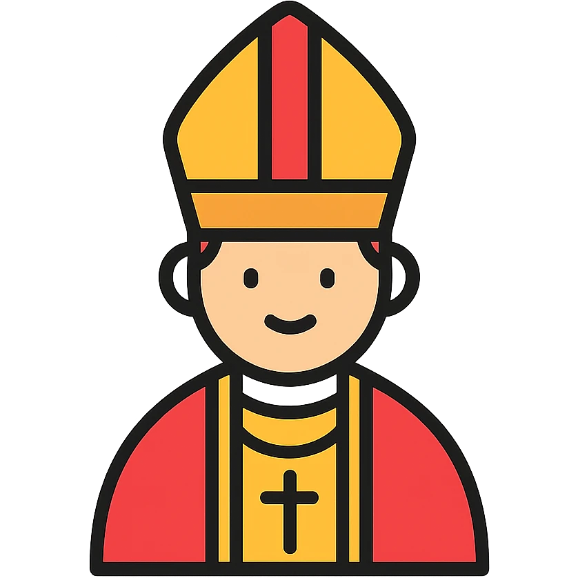 pope, classic religious attire, mitre hat, neutral background, color outline icon style emoji