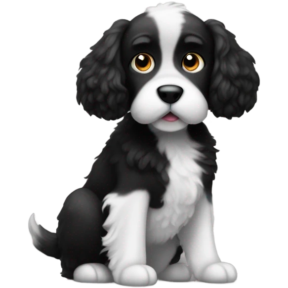 fuzzy black and white dog floppy ears and underbite emoji