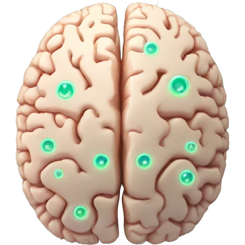 Brain with glowing neurons and computer chip on top emoji