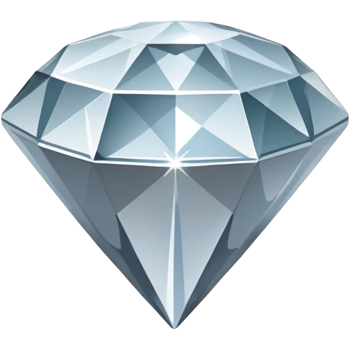 A faceted diamond emoji made of silver chrome, smooth reflective surfaces, soft metallic shine, minimalistic and clean design, iOS emoji style, centered on white background, soft studio lighting emoji
