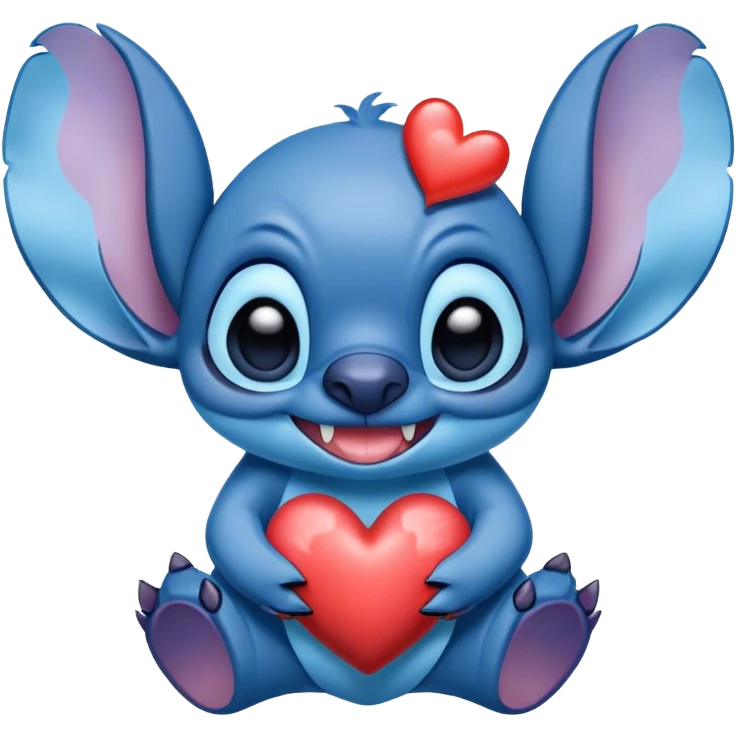 Stich con un corazón diciendo hola bombón emoji