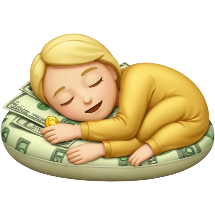 emoji sleeping on a pillow of money emoji