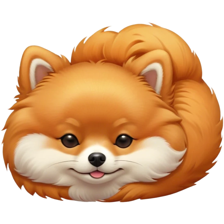 Meme-Worthy Cute Sleeping Orange Pomeranian Portrait Emoji, Head resting peacefully with a contented smile, showcasing a delightfully compact build and a luxuriously soft, fluffy orange Fur, eyes shut in a serene nap, Simplified yet hilariously adorable features, highly detailed, glowing with a soft, drowsy light, high shine, relaxed and utterly lovable, stylized with an air of playful laziness, bright and heartwarming, soft glowing outline, capturing the essence of a comically sleepy companion, so meme-worthy it feels like it could instantly become the next viral sensation of adorable slumber! emoji