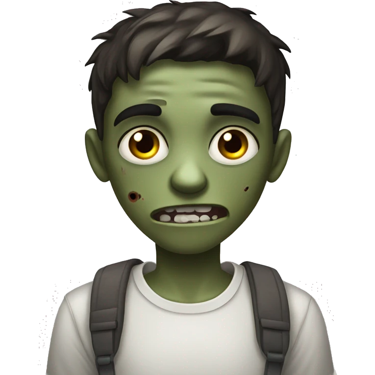 boy zombie teen with scared expression and dark brown hair and white slim shirt emoji