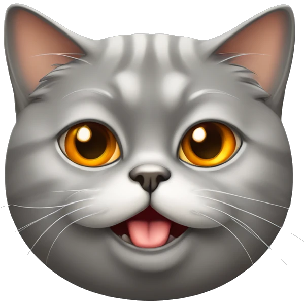 Gray fat cat, Persian cat, orange eyes, tongue sticking out emoji
