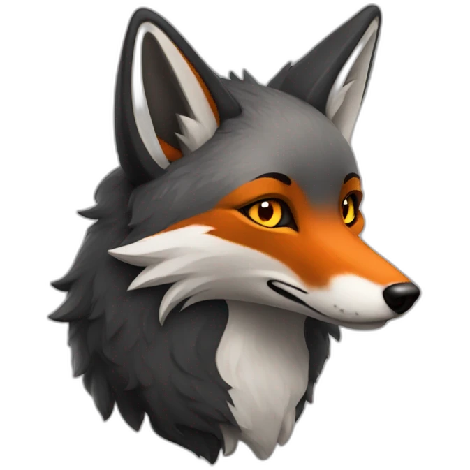 charcoal colored fox with eyes like burning coals emoji