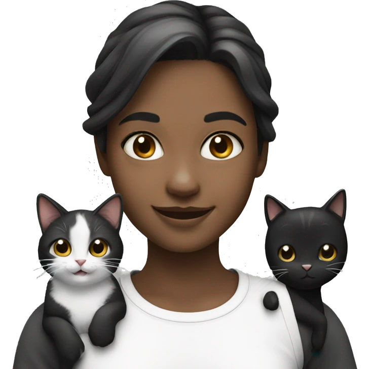 smiling girl with black and white cat emoji
