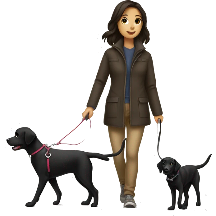 brunette girl walking black lab on leash emoji