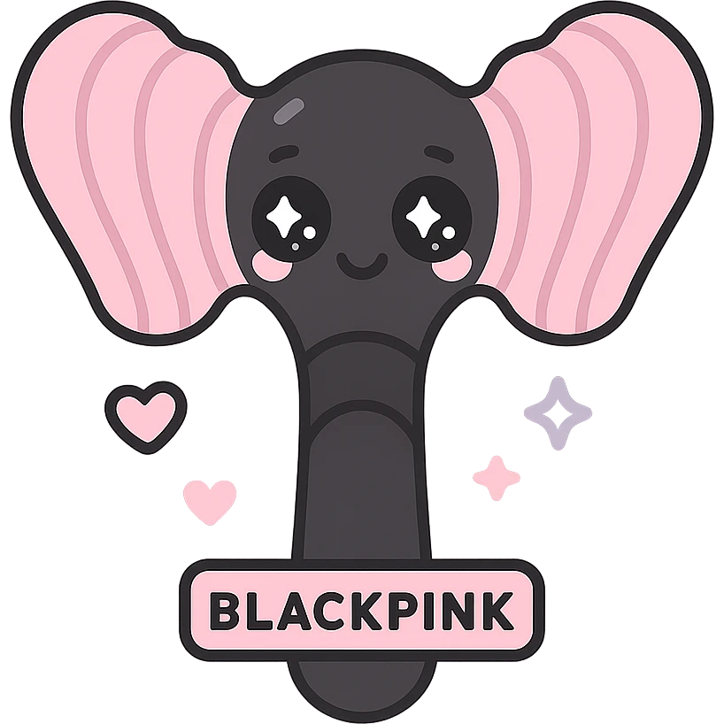 kawaii style magical gothic object inspired by BLACKPINK, cute face, black and pink colors, sparkling eyes, heart and star accents, playful and glamorous emoji