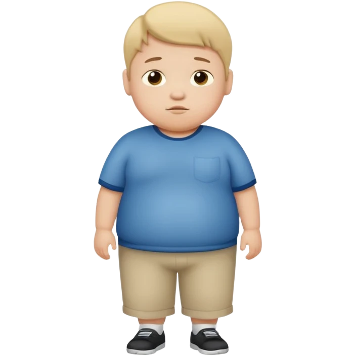 standing fat boy kid, embarrassed, simple and friendly emoji