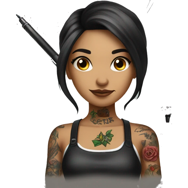 Tattoo artist with tattoo gun. The artist is Hispanic girl  emoji