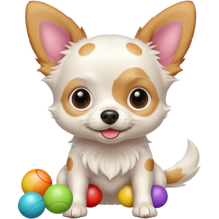 Fluffy white chihuahua playing with tiny toys emoji