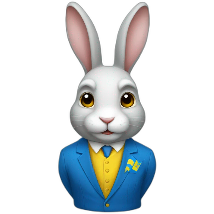 A rabbit in a suit in the color of the Ukrainian flag emoji