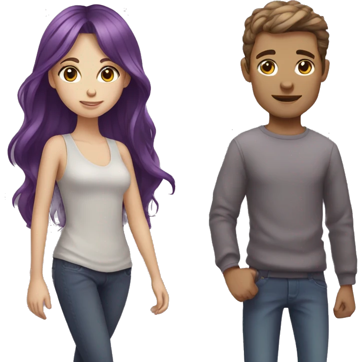 purple hair girl and brown haired boy emoji