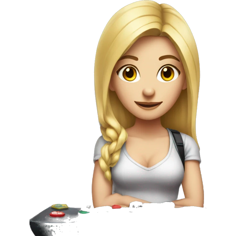 Blonde girl at gaming setup emoji
