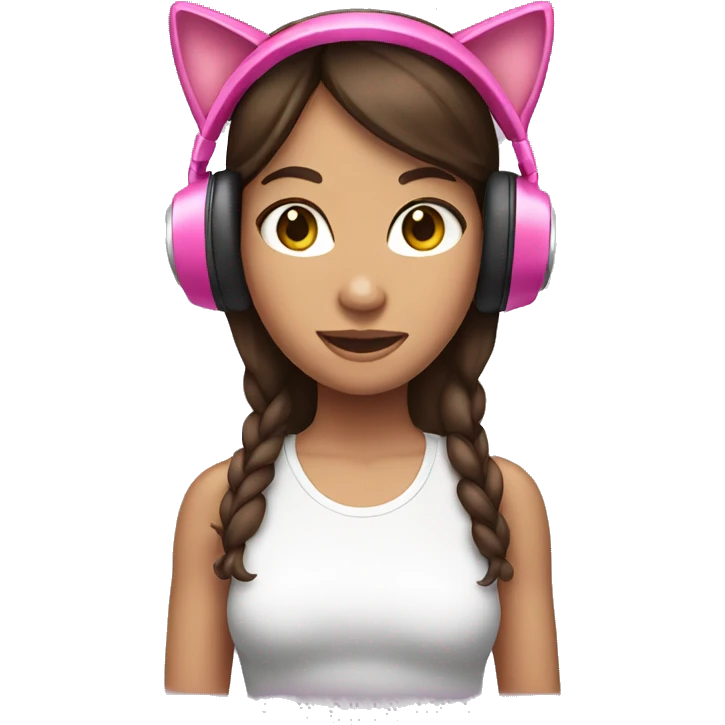 Brunette haired girl wearing pink cat headphones  emoji