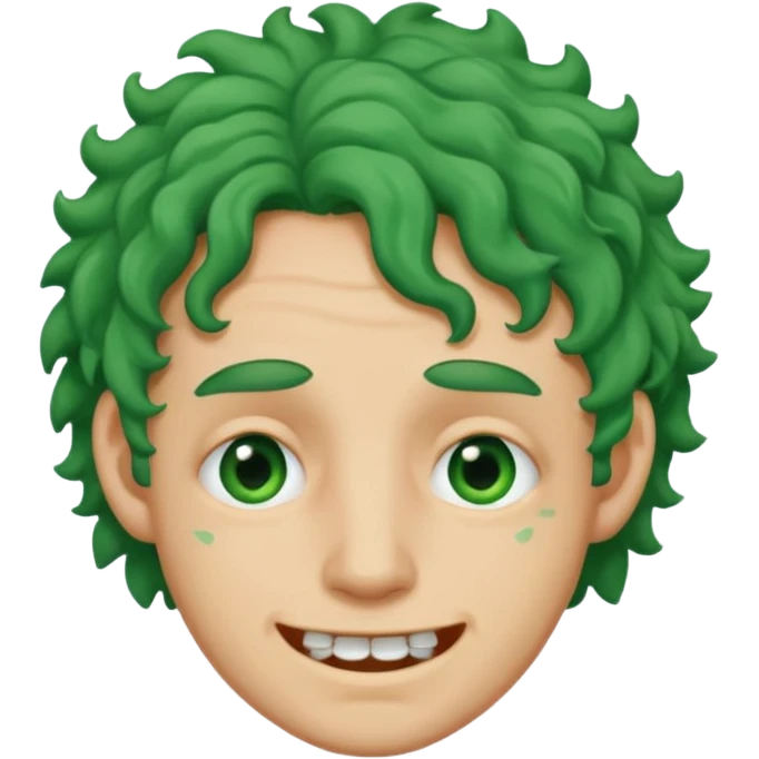 🙎🏻‍♂️com o dente serrado cabelo cacheado de cor Verde com marca de rasgo nas olheiras  emoji