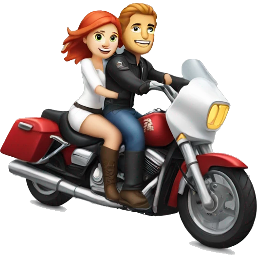 White man with a good looking white girl with red hair riding on a motorcycle  emoji