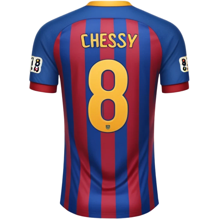 buat custom barcelona custom warna barcelona dan hanya baju hanya bajunya saja dan menghadap belakang nama chessy dan nomor punggung 8 menghadap belakang menghadap belakang baju belakangnya emoji