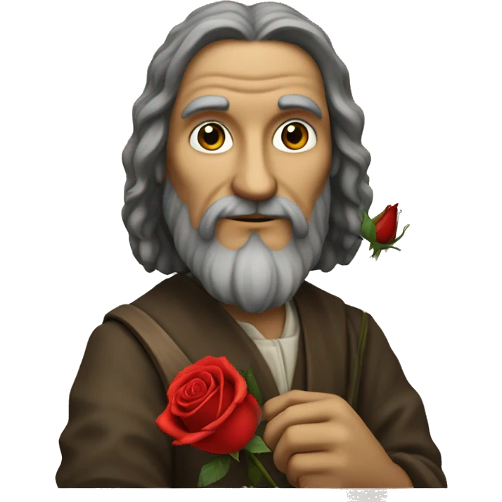 leonardo da Vinci holding a red rose in his hands emoji
