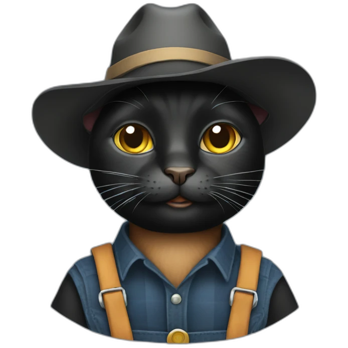 black cat dressed like a farmer emoji