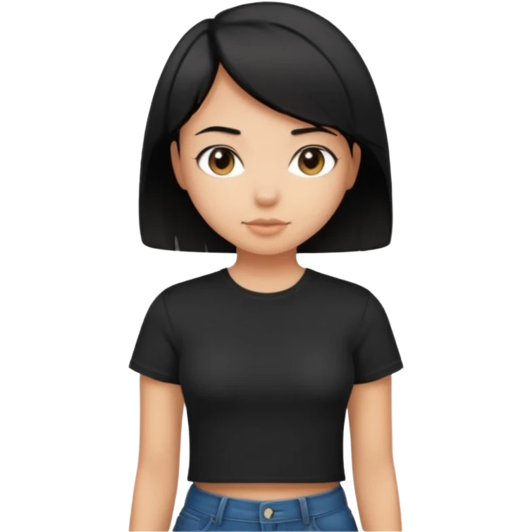 a pretty bratz girl with straight black short hair wearing a black tshirt , tan girl. waist up emoji