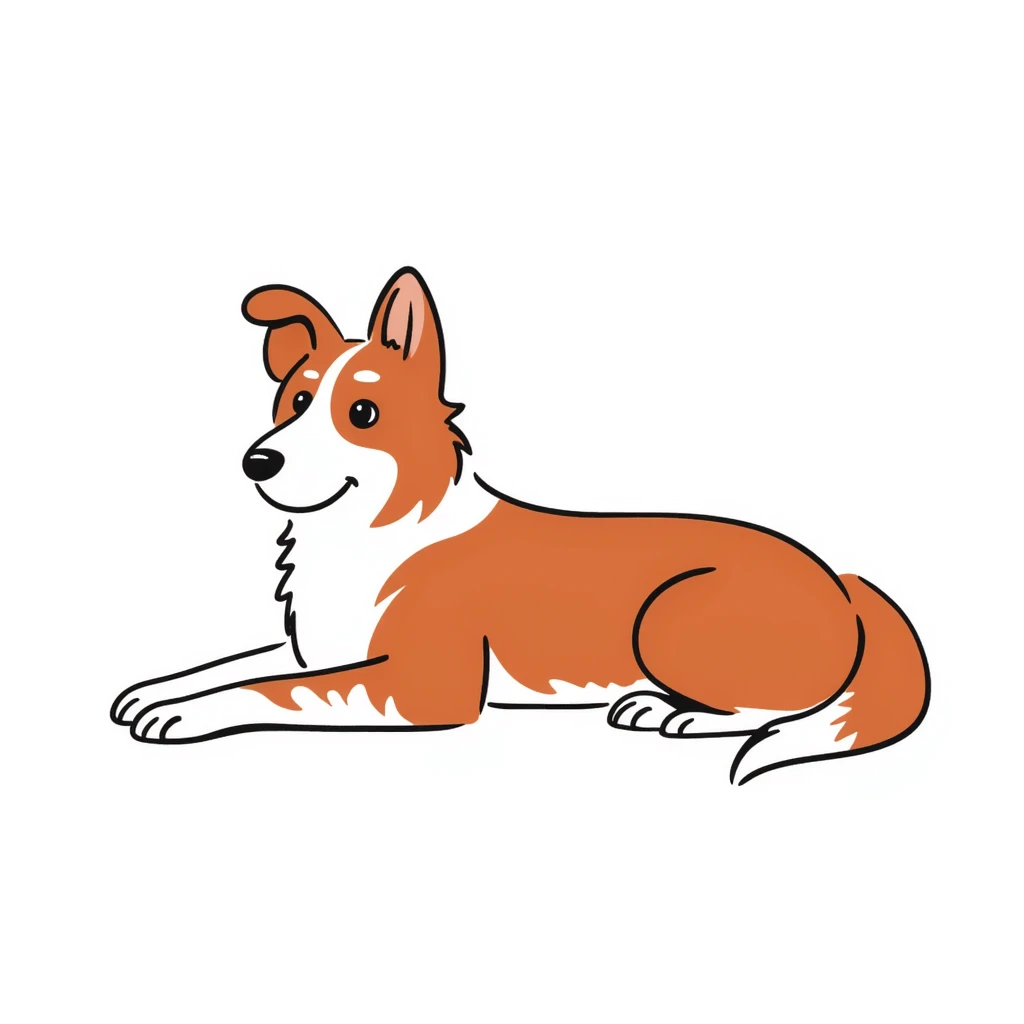 Red merle Australian Shepherd dog laying down, reddish-copper coat with white patches, relaxed emoji