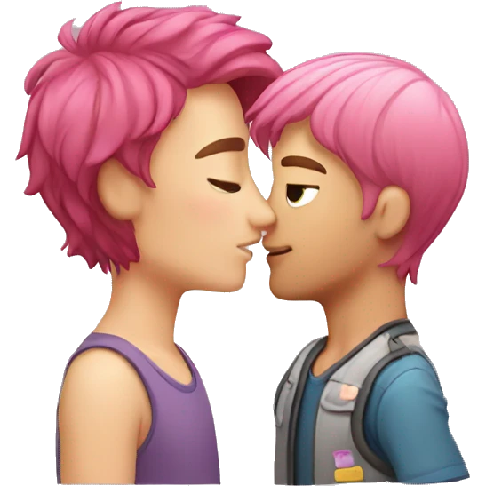 Girl with pink hair kiss man with brown hair emoji