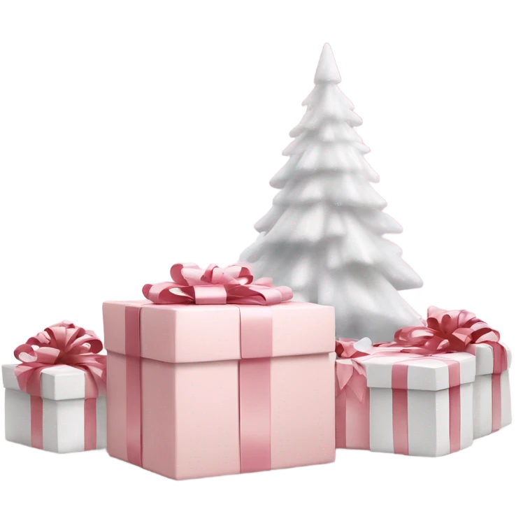 Light pink Christmas gifts under a white Christmas tree  emoji