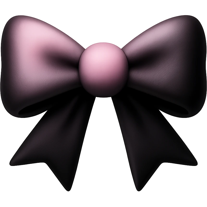 3D emoji style pink bow with gothic effect, pastel pink to black gradient,, remove background emoji