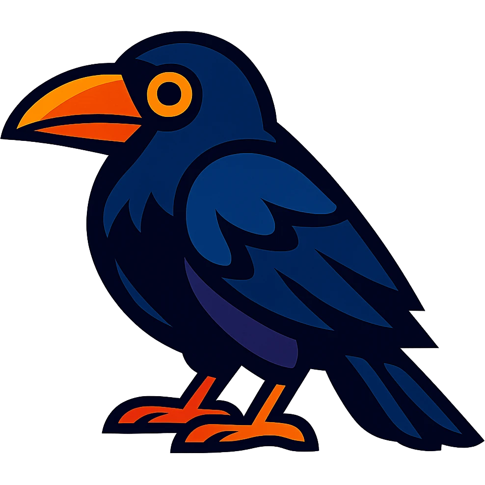 black raven bird facing left, vibrant cartoon style emoji