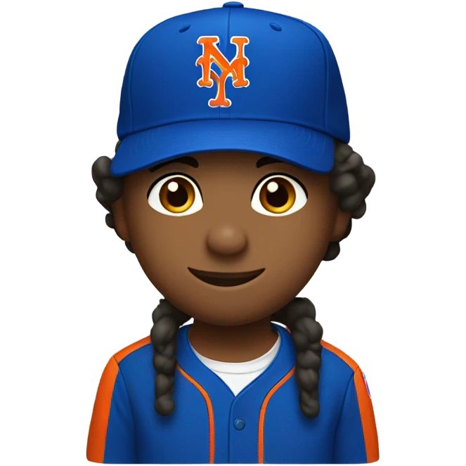 Kid wearing Mets hat emoji