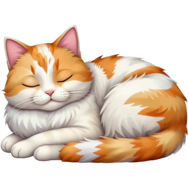 full body colourful light patched calico + white tabby cat sleeping emoji
